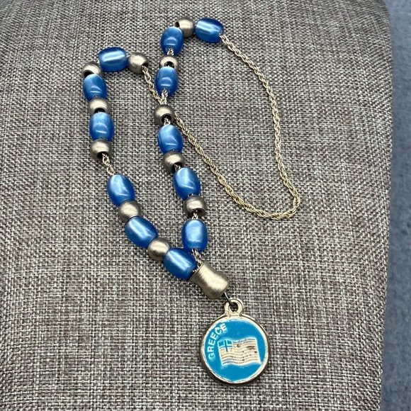 Jewelry - Greece Greek Pendant Charm As Is Flag Blue Enamel Silver Chain Round Bracelet